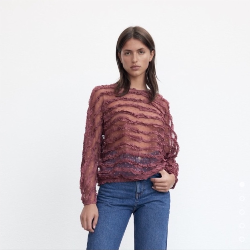 NEW NWT ZARA RUFFLED TULLE BLOUSE COLOR
MARSALA / DARK ROSE SIZE xs - Picture 3 of 6